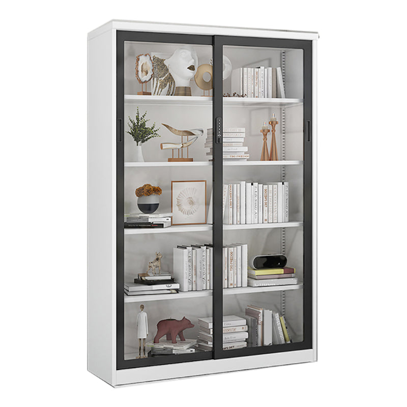 14.9" Wide Whit Bookcase Modern Stainless Steel and Glass Book Shelf With Doors