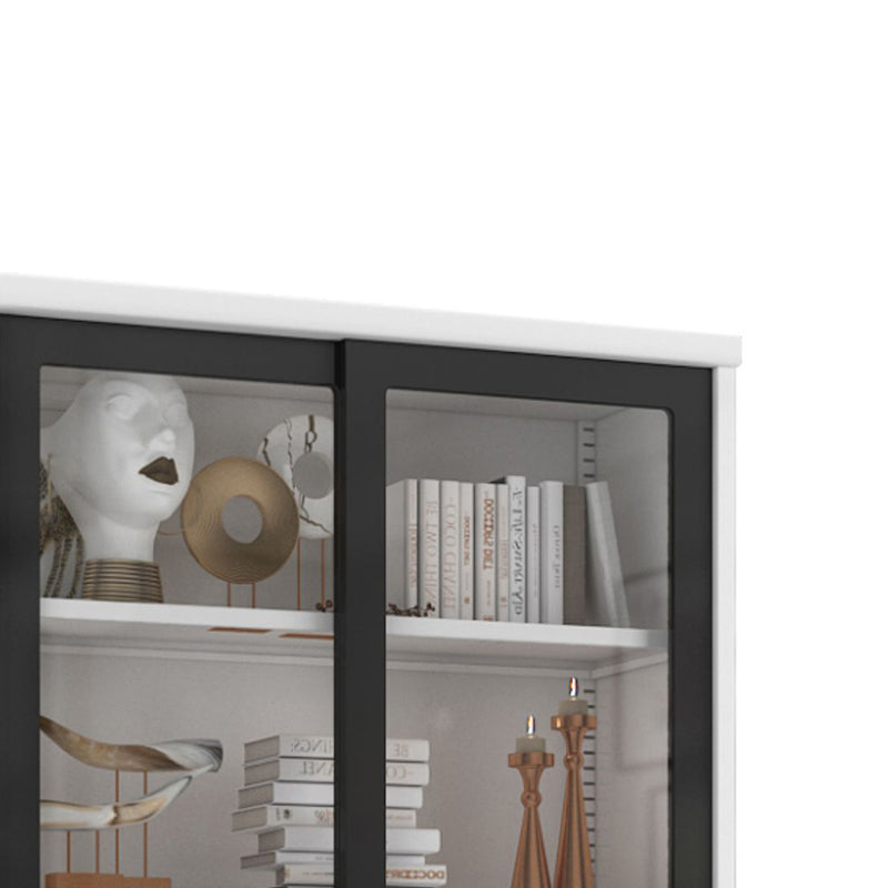 14.9" Wide Whit Bookcase Modern Stainless Steel and Glass Book Shelf With Doors
