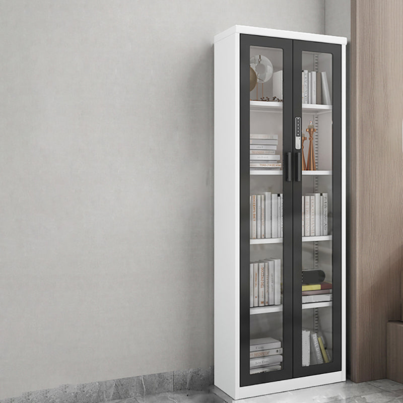 14.9" Wide Whit Bookcase Modern Stainless Steel and Glass Book Shelf With Doors