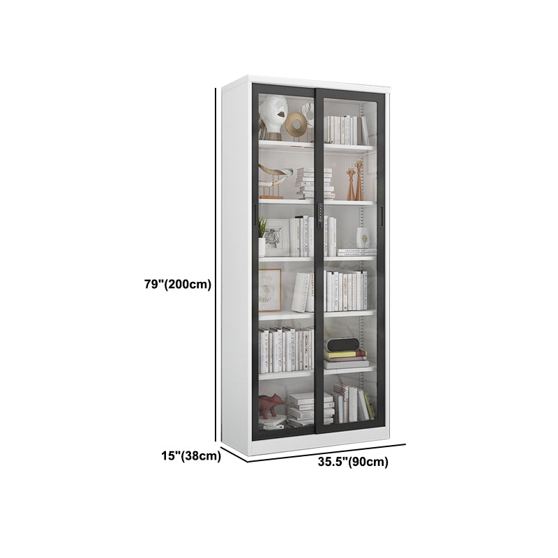 14.9" Wide Whit Bookcase Modern Stainless Steel and Glass Book Shelf With Doors