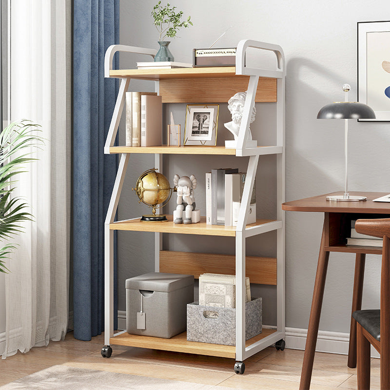 Ladder Wood and Metal Bookshelf, Multi Tiers Contemporary Bookcase for Living Room