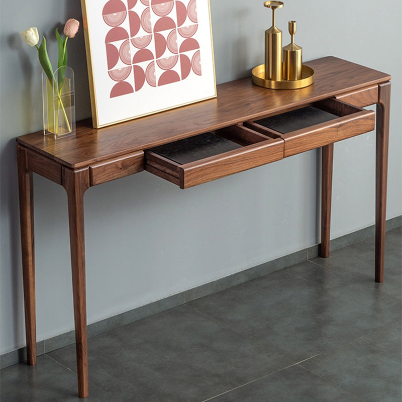 Mid-Century Modern Sofa Table 4 Legs Wood Rectangle Storage Walnut Console Table