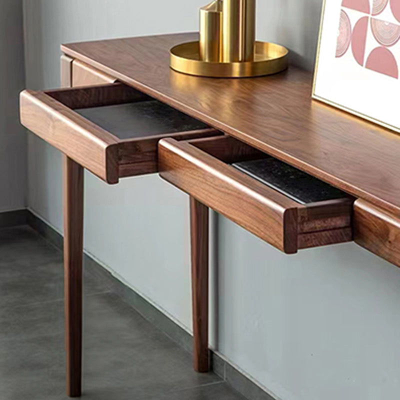 Mid-Century Modern Sofa Table 4 Legs Wood Rectangle Storage Walnut Console Table