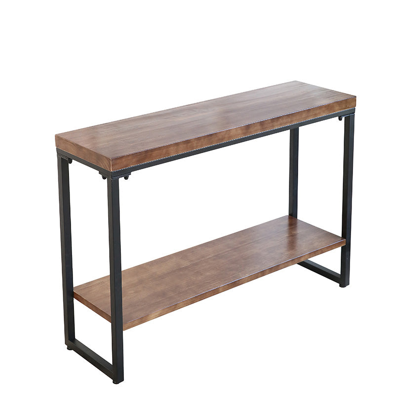 Storage Console Table Trestle Solid Wood Console Table in Brone with Shelf