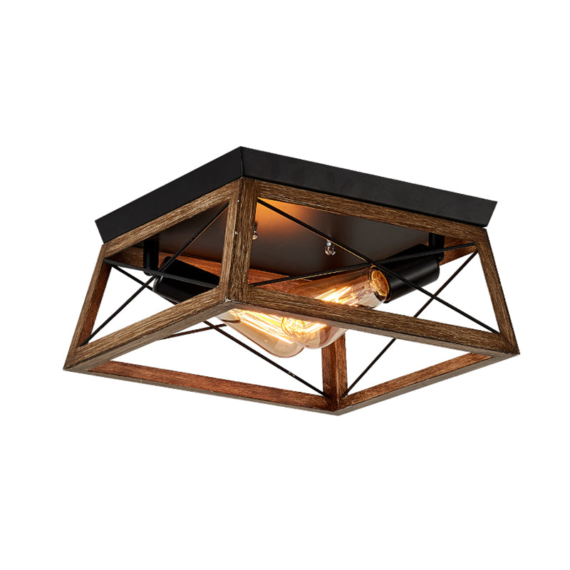 Metal Square Flush Mount Light Industrial 2 Lights Flush Mount Ceiling Fixture in Black
