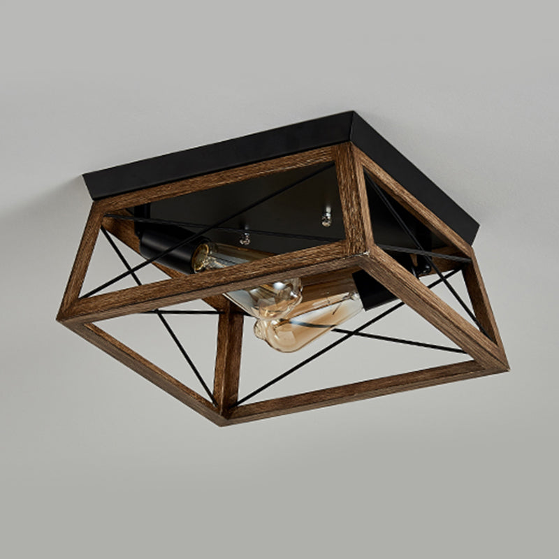 Metal Square Flush Mount Light Industrial 2 Lights Flush Mount Ceiling Fixture in Black