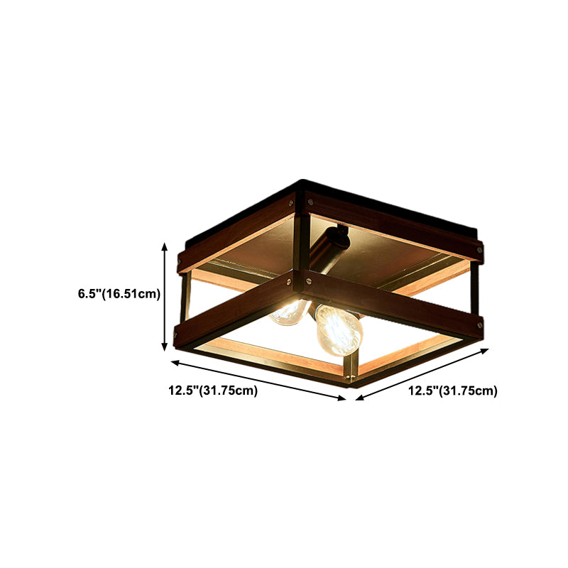 Metal Square Flush Mount Light Industrial 2 Lights Flush Mount Ceiling Fixture in Black