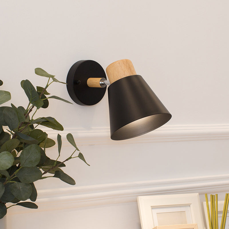 Modernism Metal Shaded Wall Light Polish Finish Wood Lighting for Room