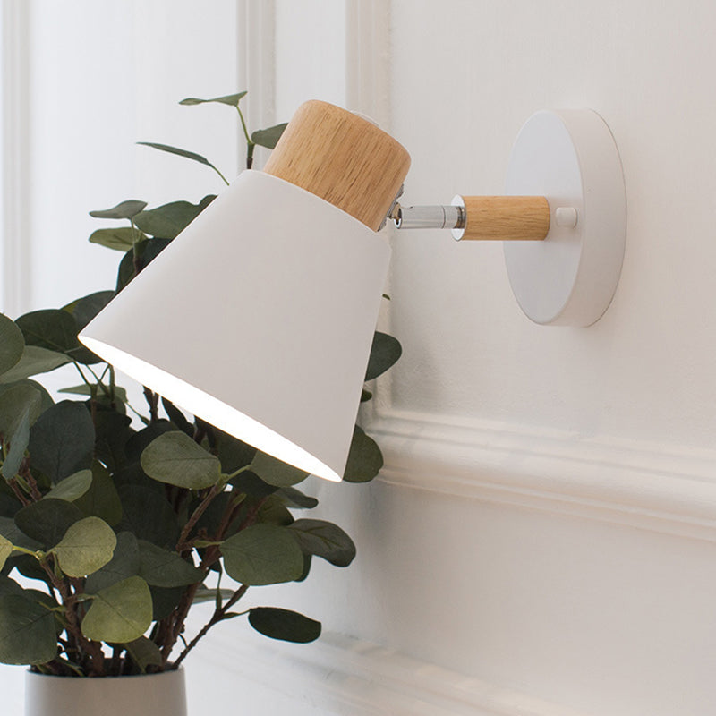 Modernism Metal Shaded Wall Light Polish Finish Wood Lighting for Room