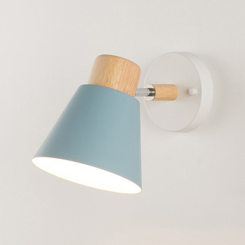 Modernism Metal Shaded Wall Light Polish Finish Wood Lighting for Room