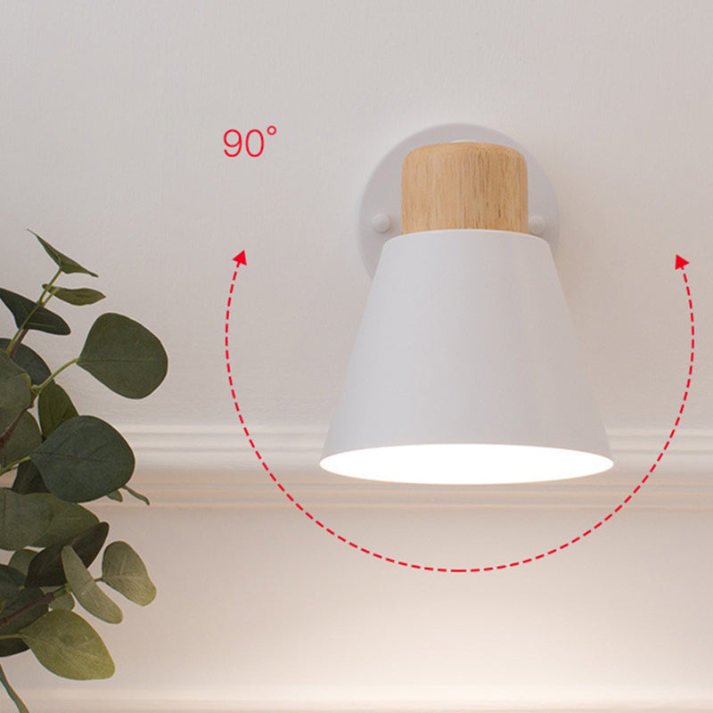 Modernism Metal Shaded Wall Light Polish Finish Wood Lighting for Room