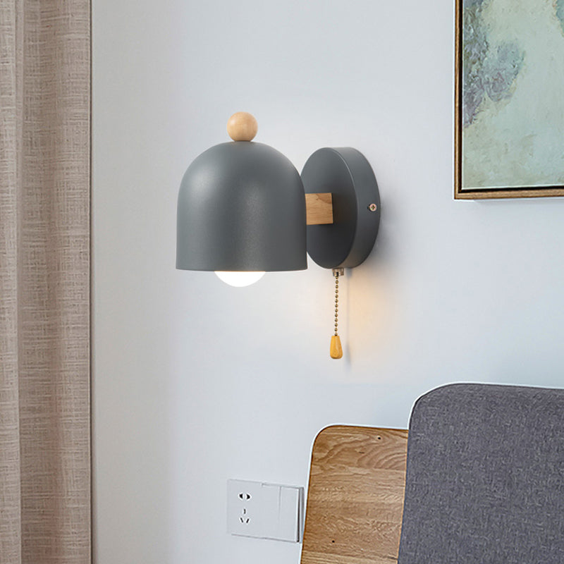 Contemporary Done Shaded Wall Light Polish Finish Wood Lighting for Foyer