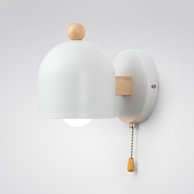 Contemporary Done Shaded Wall Light Polish Finish Wood Lighting for Foyer