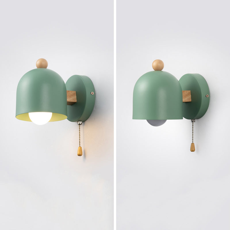 Contemporary Done Shaded Wall Light Polish Finish Wood Lighting for Foyer