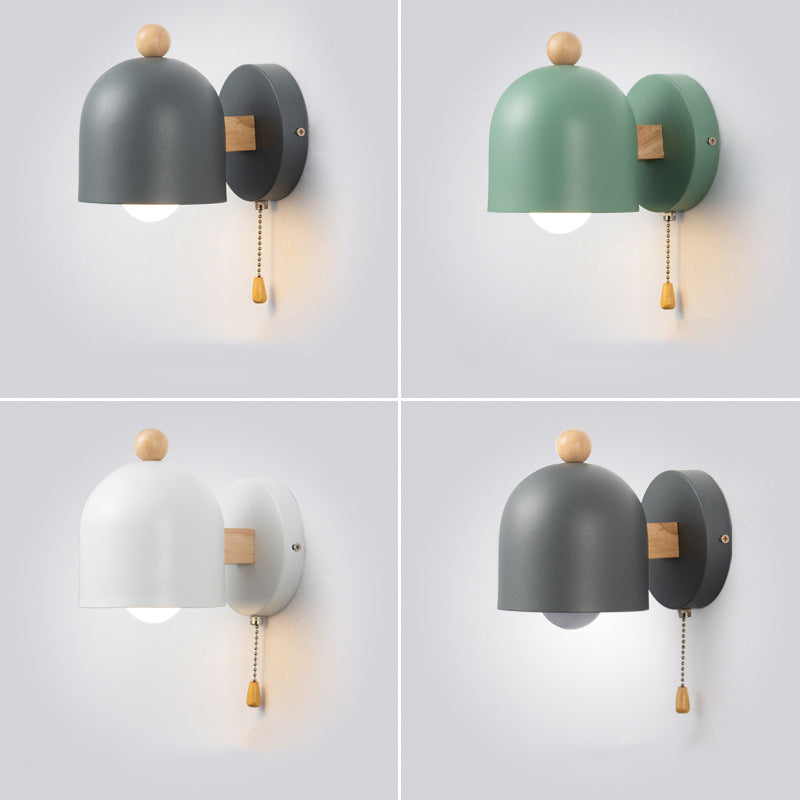 Contemporary Done Shaded Wall Light Polish Finish Wood Lighting for Foyer