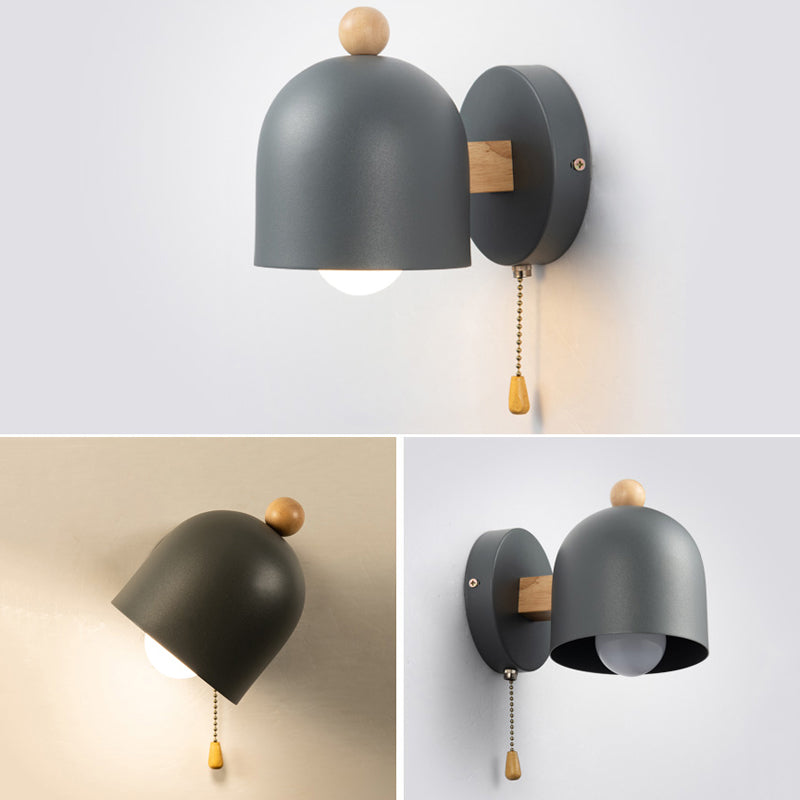 Contemporary Done Shaded Wall Light Polish Finish Wood Lighting for Foyer