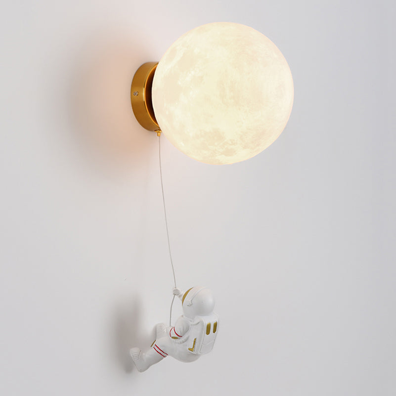Kids Style 1 - Light Wall Sconce in White Moon Shape Resin and Iron Wall Light