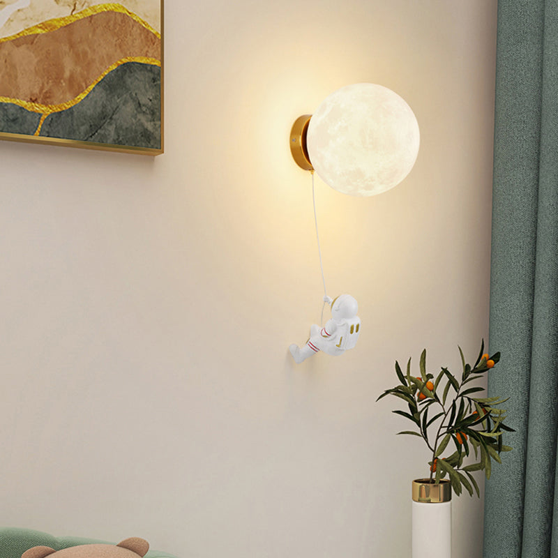 Kids Style 1 - Light Wall Sconce in White Moon Shape Resin and Iron Wall Light