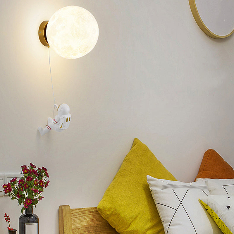 Kids Style 1 - Light Wall Sconce in White Moon Shape Resin and Iron Wall Light