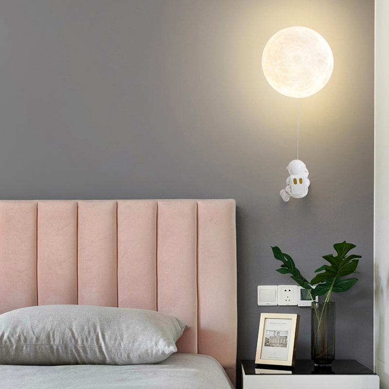 Kids Style 1 - Light Wall Sconce in White Moon Shape Resin and Iron Wall Light