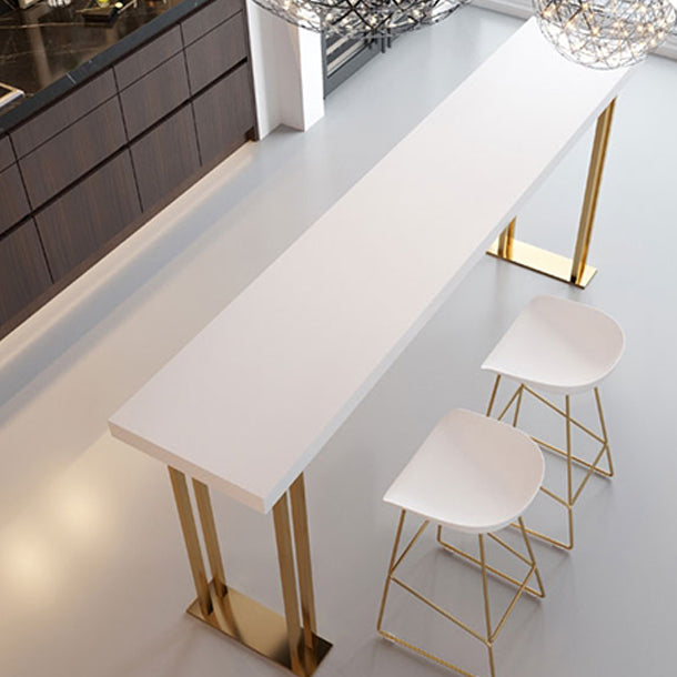 Glam Pub Table with Gold Metal Sled Rectangle Solid Wood Top Bar Table