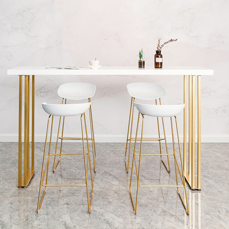 Glam Pub Table with Gold Metal Sled Rectangle Solid Wood Top Bar Table