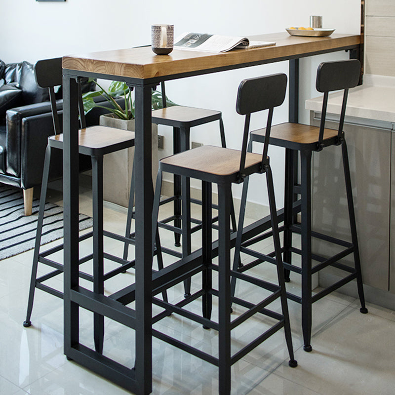 Pine Wood Bar Dining Table Industrial Rectangle Bar Table with Trestle for Milk Tea Shop