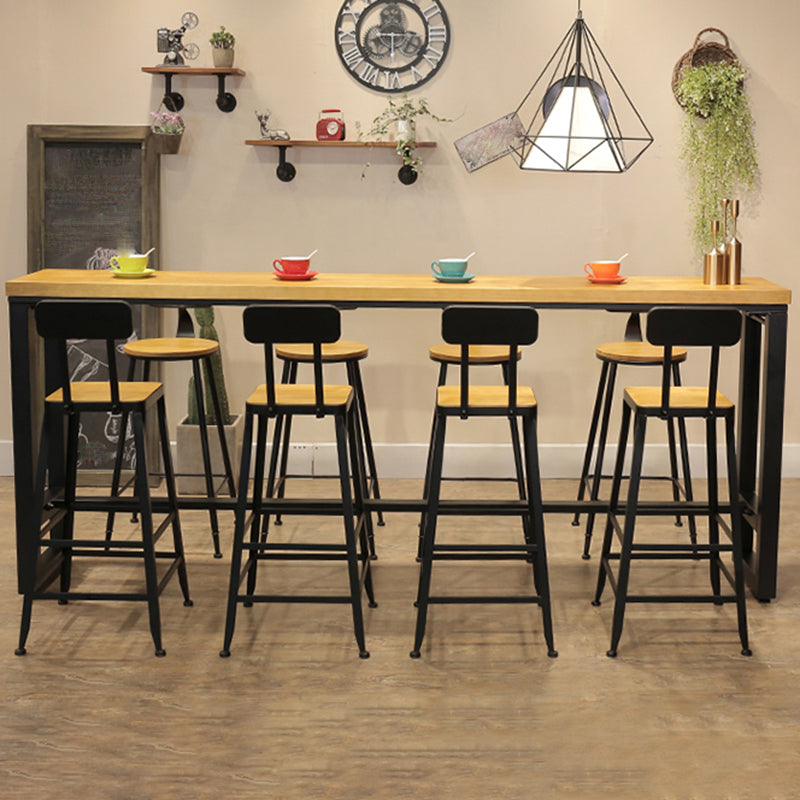 Pine Wood Bar Dining Table Industrial Style Rectangle Bar Table with Trestle for Bar