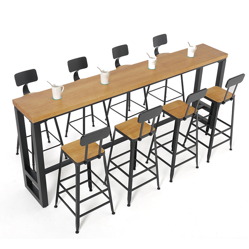 Pine Wood Bar Dining Table Industrial Style Rectangle Bar Table with Trestle for Bar