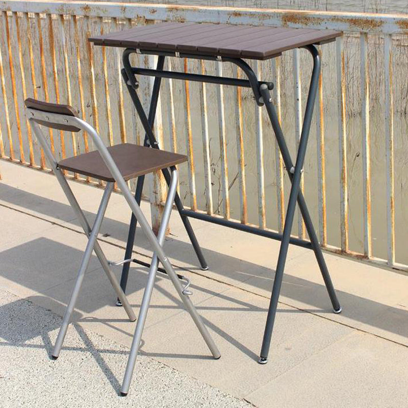 Contemporary Metal Barstool Wood Rectangle Cushion with Chrome Base