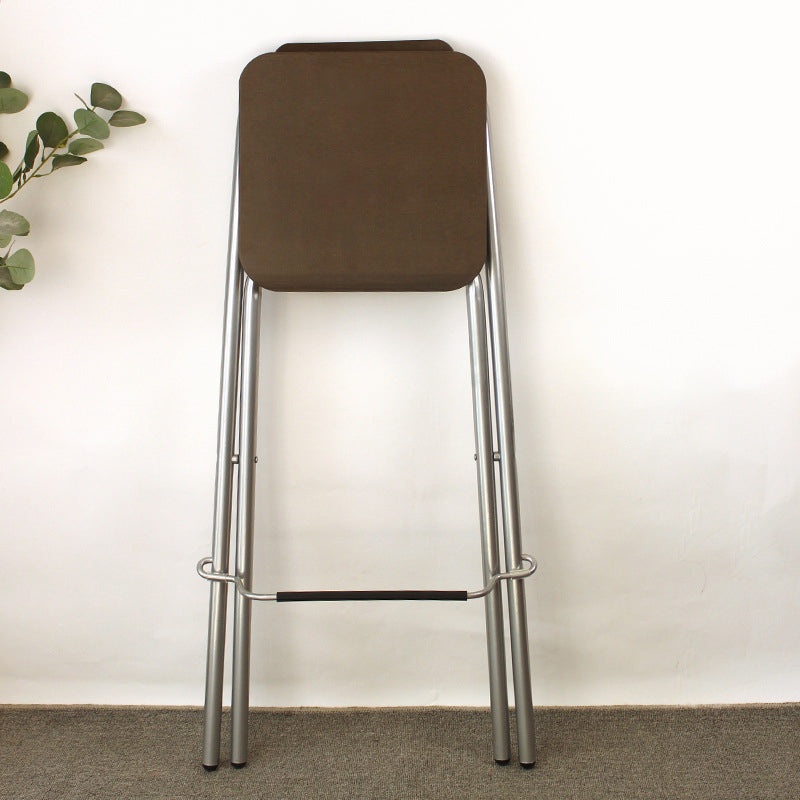 Contemporary Metal Barstool Wood Rectangle Cushion with Chrome Base