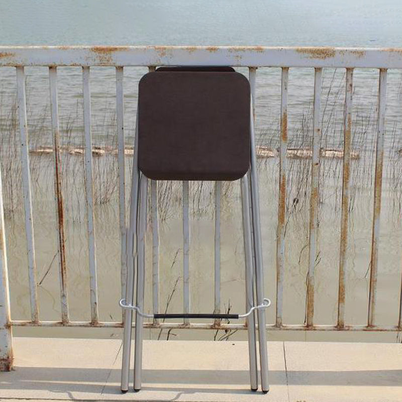 Contemporary Metal Barstool Wood Rectangle Cushion with Chrome Base