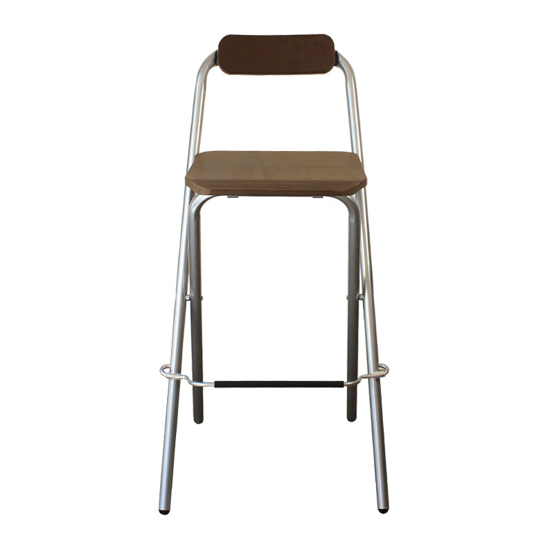 Contemporary Metal Barstool Wood Rectangle Cushion with Chrome Base