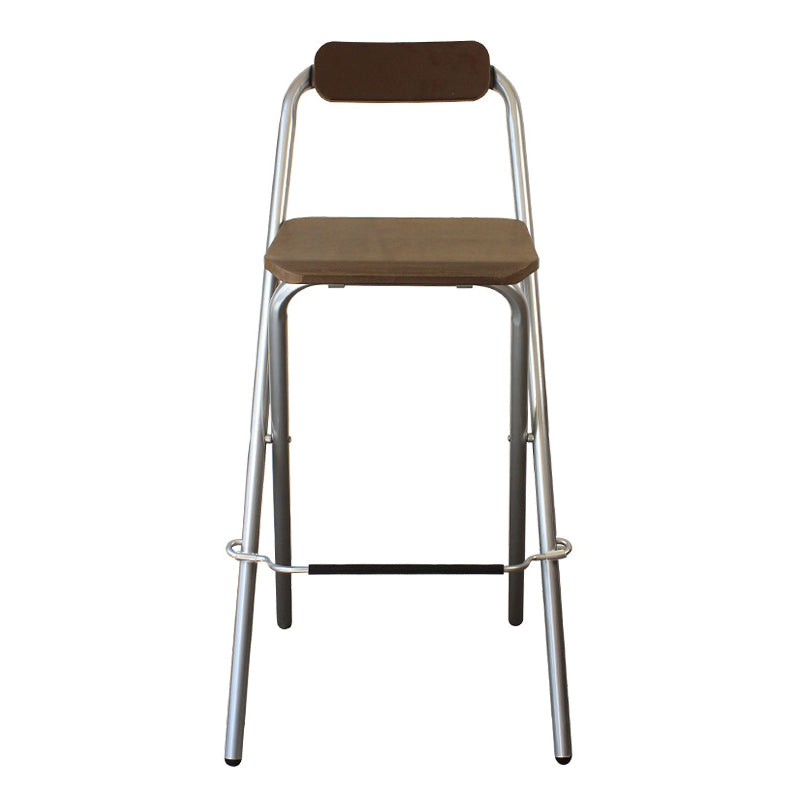 Contemporary Metal Barstool Wood Rectangle Cushion with Chrome Base