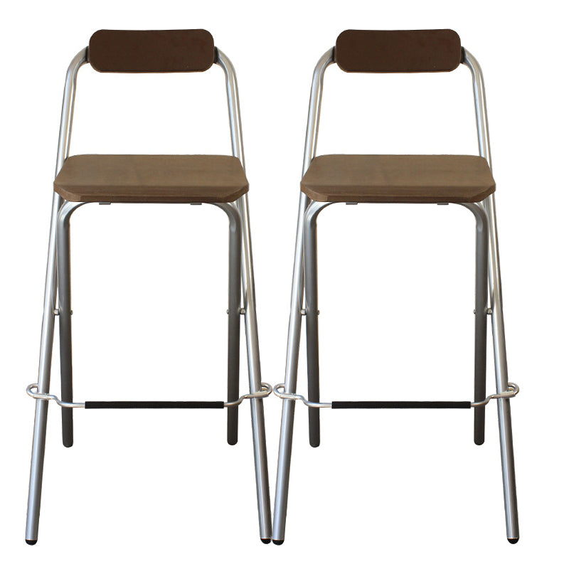 Contemporary Metal Barstool Wood Rectangle Cushion with Chrome Base