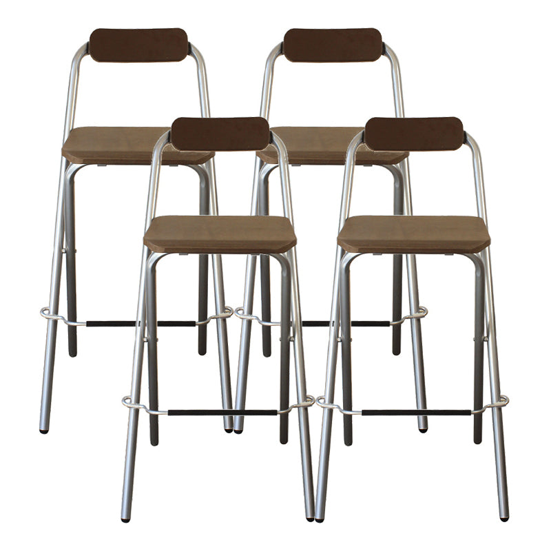 Contemporary Metal Barstool Wood Rectangle Cushion with Chrome Base