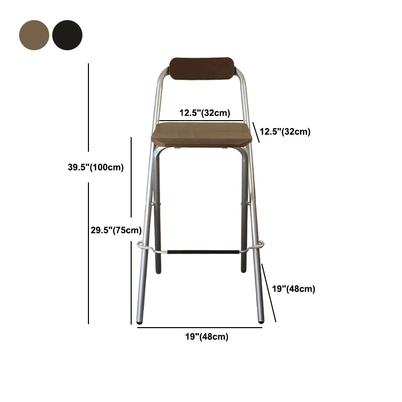 Contemporary Metal Barstool Wood Rectangle Cushion with Chrome Base