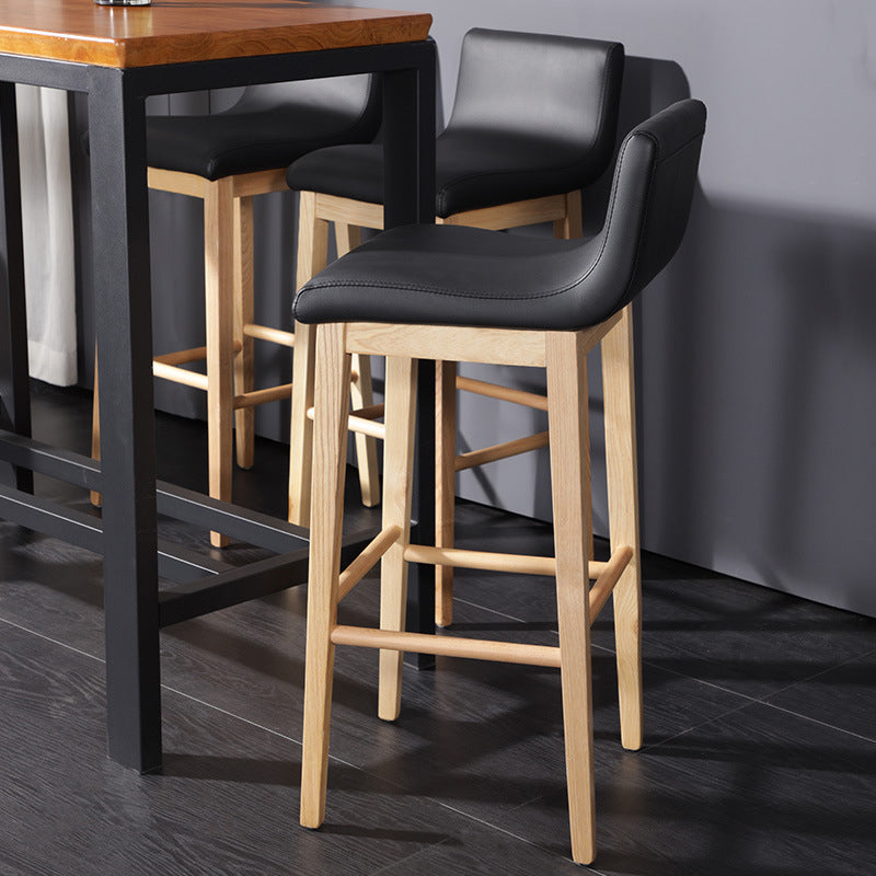Low Back Leather Counter Stool Modern Ash Solid Wood Base Bar Stool
