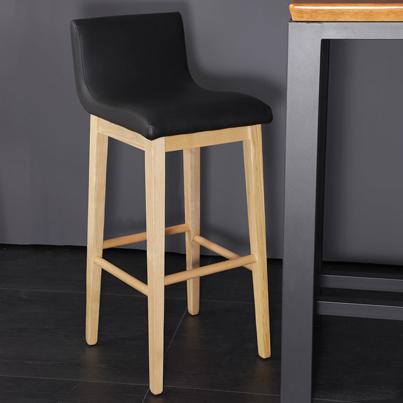 Low Back Leather Counter Stool Modern Ash Solid Wood Base Bar Stool
