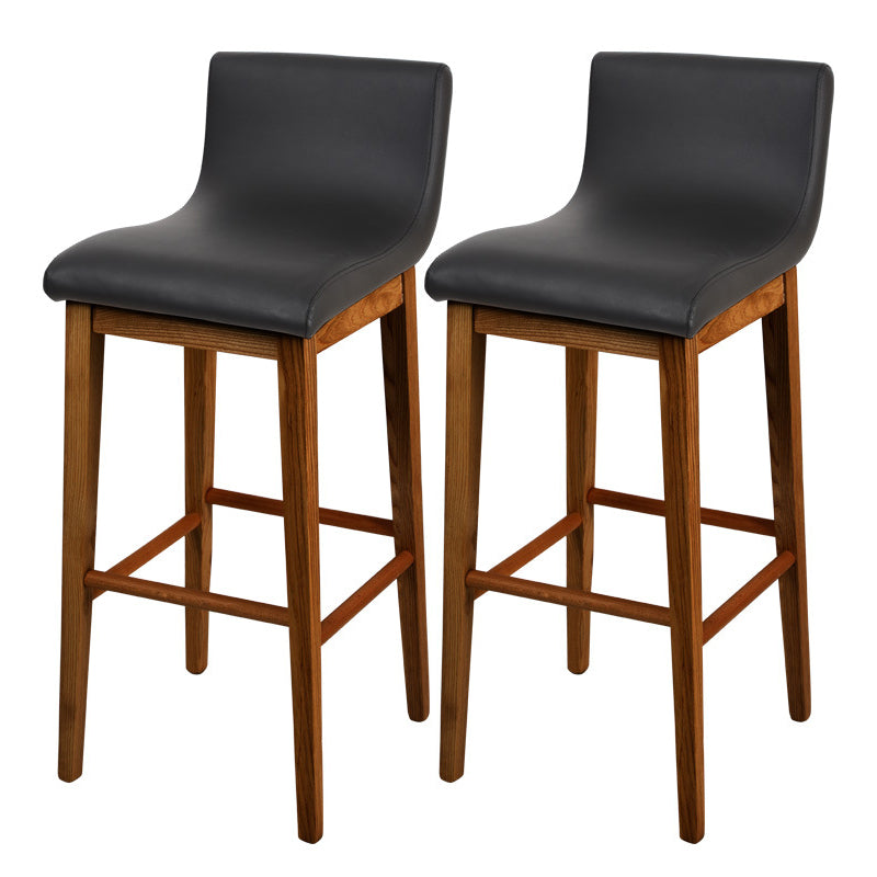 Low Back Leather Counter Stool Modern Ash Solid Wood Base Bar Stool