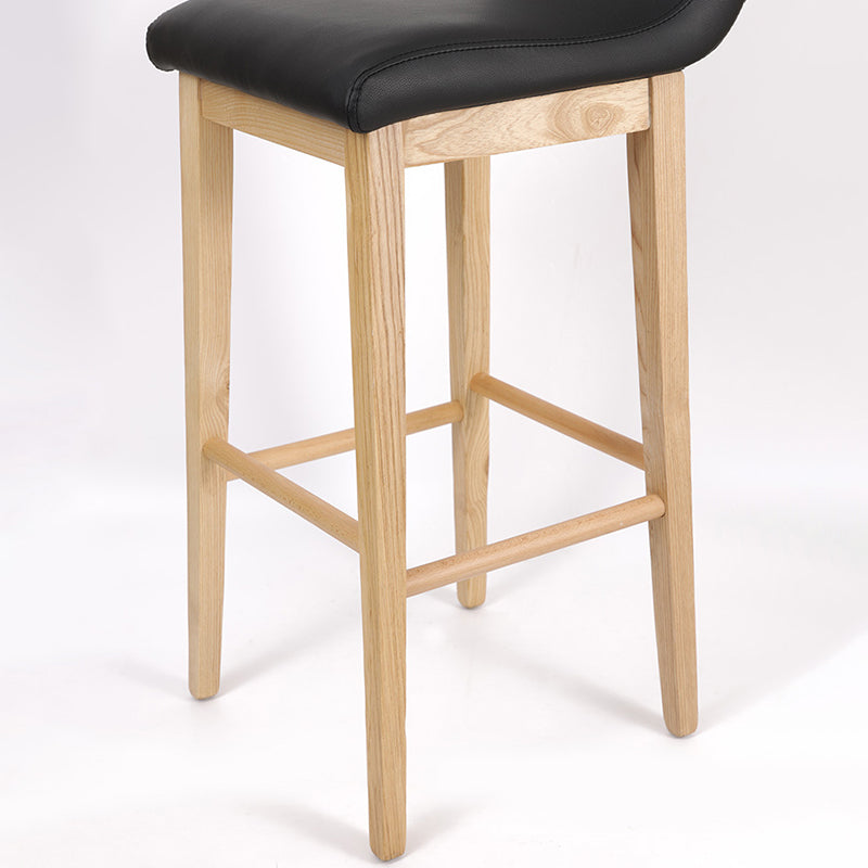 Low Back Leather Counter Stool Modern Ash Solid Wood Base Bar Stool