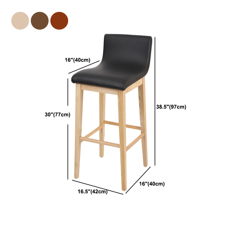 Low Back Leather Counter Stool Modern Ash Solid Wood Base Bar Stool