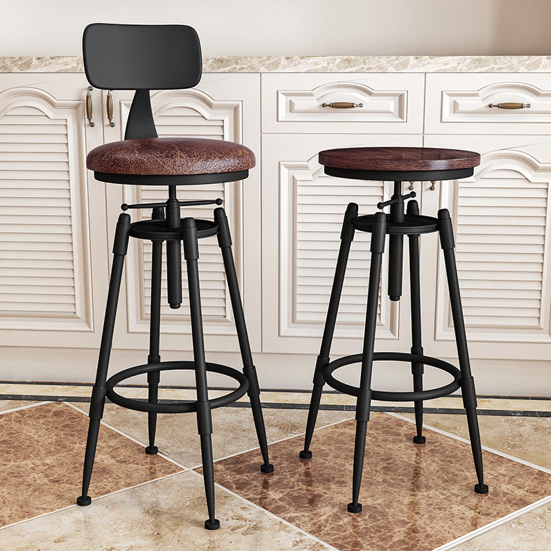 Contemporary Metal Barstool Wood Faux Leather Counter Stool in Matte Finish for Indoor