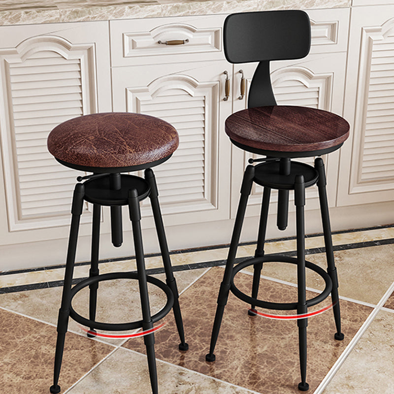 Contemporary Metal Barstool Wood Faux Leather Counter Stool in Matte Finish for Indoor