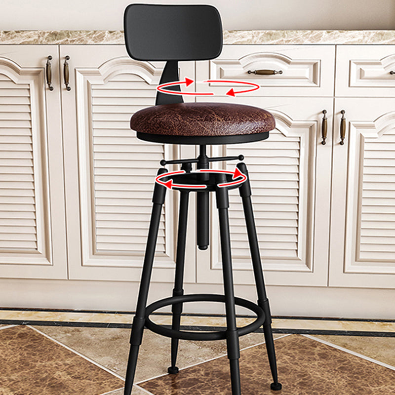 Contemporary Metal Barstool Wood Faux Leather Counter Stool in Matte Finish for Indoor