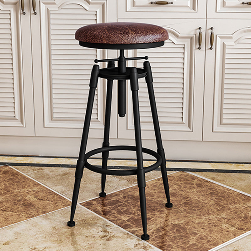 Contemporary Metal Barstool Wood Faux Leather Counter Stool in Matte Finish for Indoor