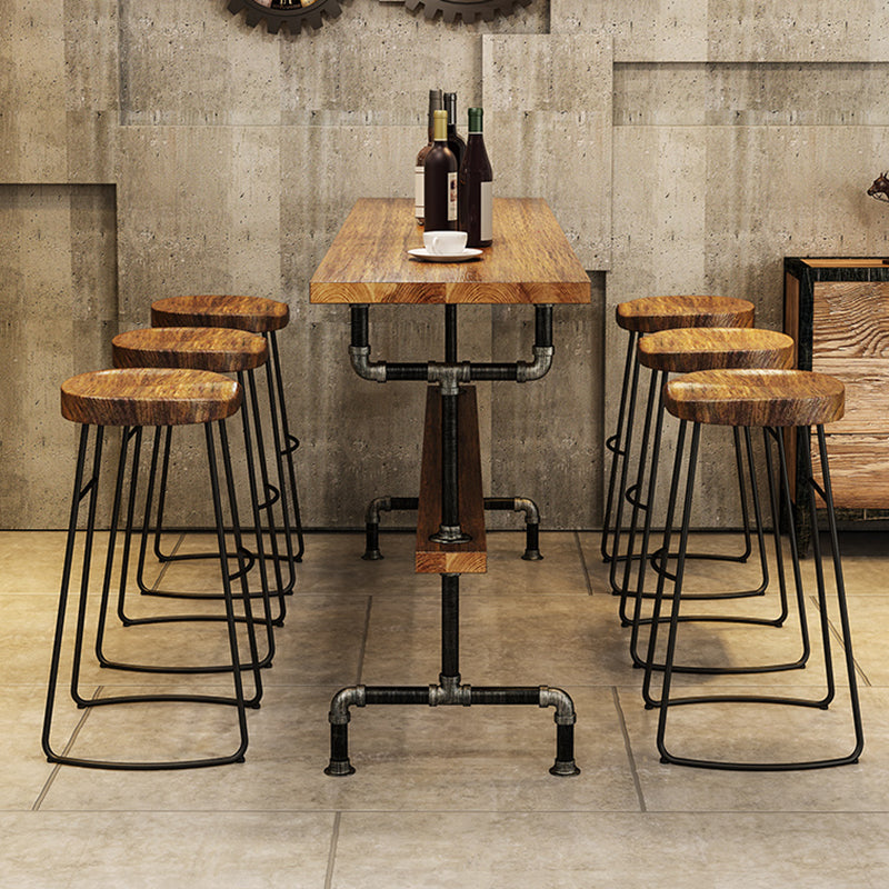 Industrial Rectangle Solid Wood Bar Table Set 1/4/7 Pieces Counter Table with High Stools