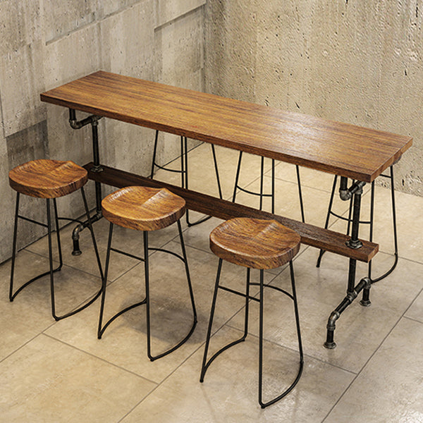 Industrial Rectangle Solid Wood Bar Table Set 1/4/7 Pieces Counter Table with High Stools