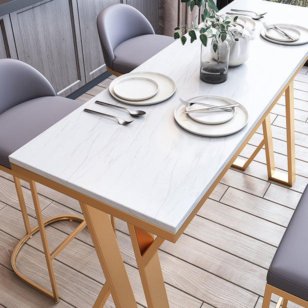 Indoor Glam Counter Height Set 1/2/3/5/7 Pieces Rectangle White Stone Top Pub Set