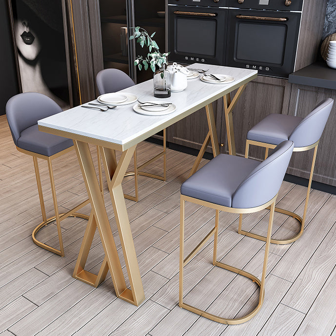 Indoor Glam Counter Height Set 1/2/3/5/7 Pieces Rectangle White Stone Top Pub Set